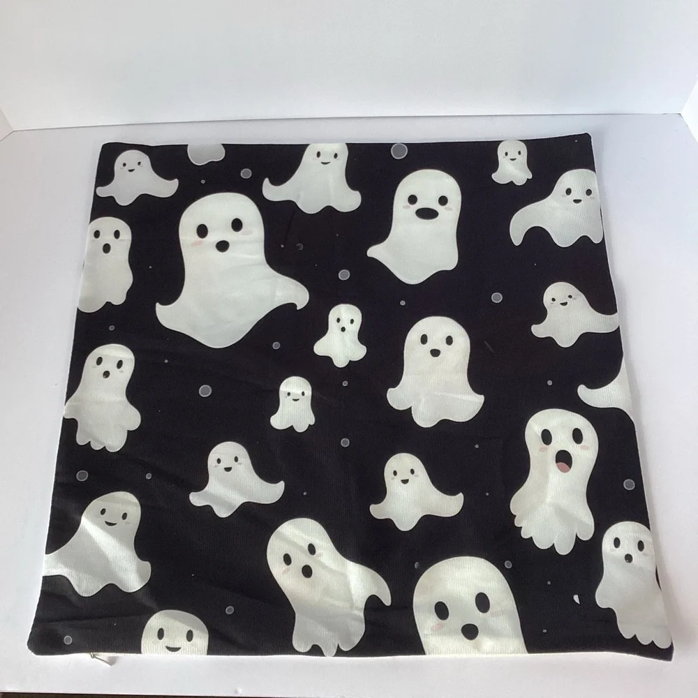 HALLOWEEN: set of 4 17”x17” ghost fabric pillow covers
